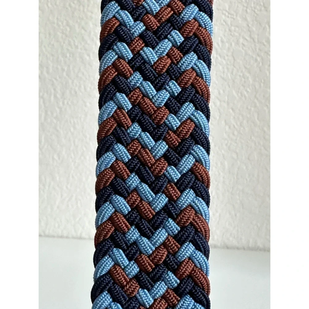 Charles Tyrwhitt Mens Braided Stretch Belt Navy Blue Brown Woven Size 32 81